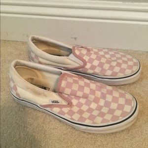 Pink checkered slip on vans!!